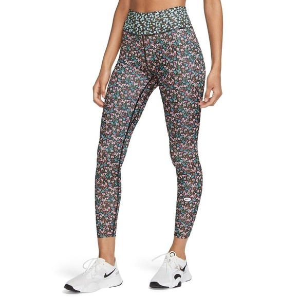 Nike Pants - Nike One Floral Ankle Leggings DryFit Pink Blue Black Size S Workout